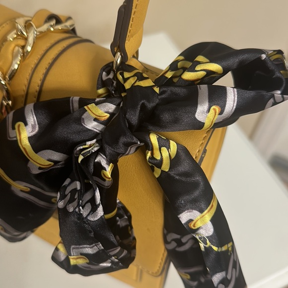 ALDO yellow/gold faux leather handbag with scarf NWT - Picture 7 of 14